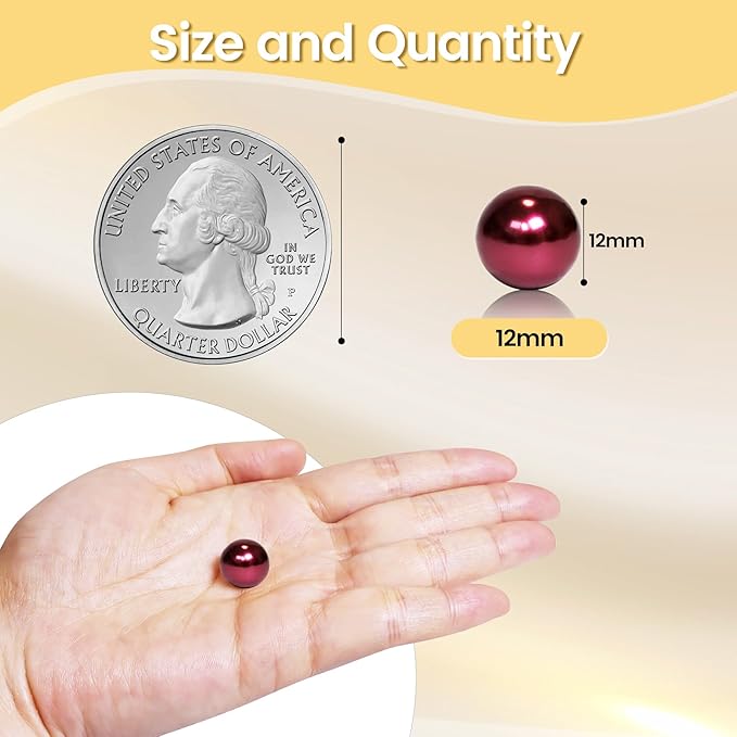350Pcs Wine Red Vase Filler Pearl Beads for Crafting 12mm Beads No Holes Decor Suitable for Wedding Decor, Party Decorations, Centerpiece Table Decorations