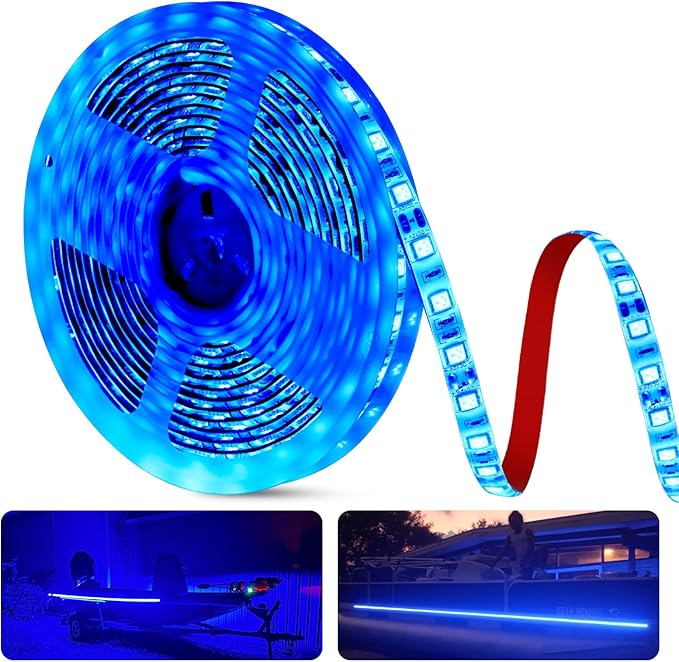 25ft Pontoon Boat Lights Marine LED Strip Lights 12V Waterproof, Interior Light Deck Light for Kayak, Jon Boat, Bass Boats, Fishing Boats (Blue)