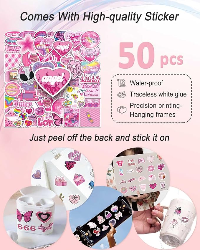 KBKBART Mcbling Y2k Room Decor Aesthetic, 12 Pcs Trashy Y2k Posters and 50 Pcs Y2k Sticker for Teen Girl's Bedroom, Early 2000s Room Decor, Hot Pink Wall Art Aesthetic Pictures, Emo Baddie Prints Wall Collage for Dorm Bedroom Apartment Decor (UNFRAMED)