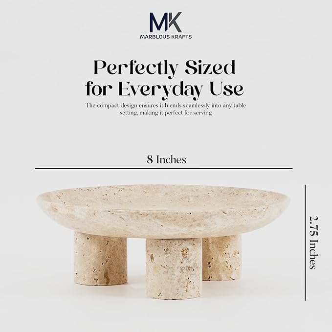 Travertine Decorative Tray 8' inch Vanity Organizer Tray for Perfume Display and Jewelry Storage, Perfect Bathroom Countertop Decor