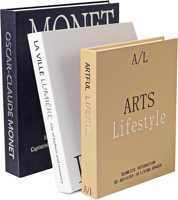 Decorative Books for Home Decor - Set of 3 Linen Fake Books for Decoration, Coffee Table Book Decor for Mantle/Bookshelf/Bedside/Photo Storage/Keepsake Box