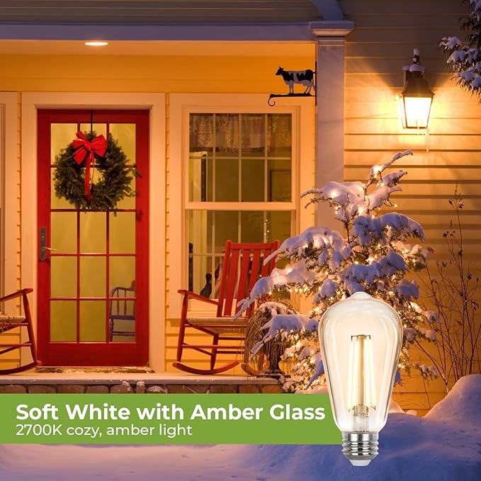 Sigalux Vintage LED Edison Bulbs 40 watt Equivalent, Dimmable E26 Light Bulb 2700K Soft Warm White, Amber Glass ST58 Vintage Bulb, 90+CRI, 4.5W 400LM, E26 Base, 4 Pack