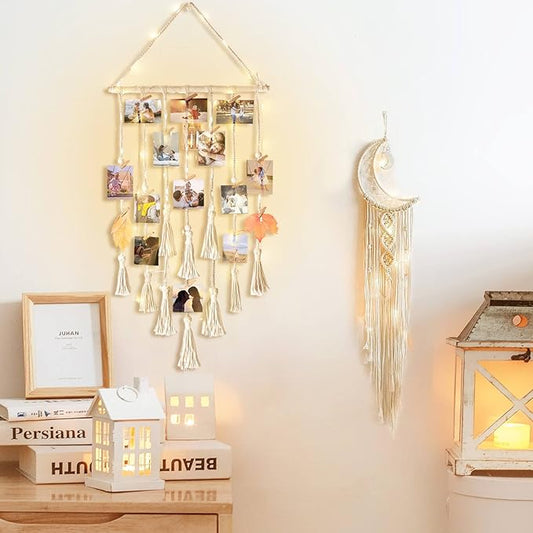 Homecor Gifts for Teenage Girls, Hanging Photo Display & Moon Dream Catchers, Christmas Teen Girls Gifts Ideas Ages 10 11 12 13 14 Years Old, Macrame Wall Decor Boho Bedroom Dorm Aesthetic Room Decor