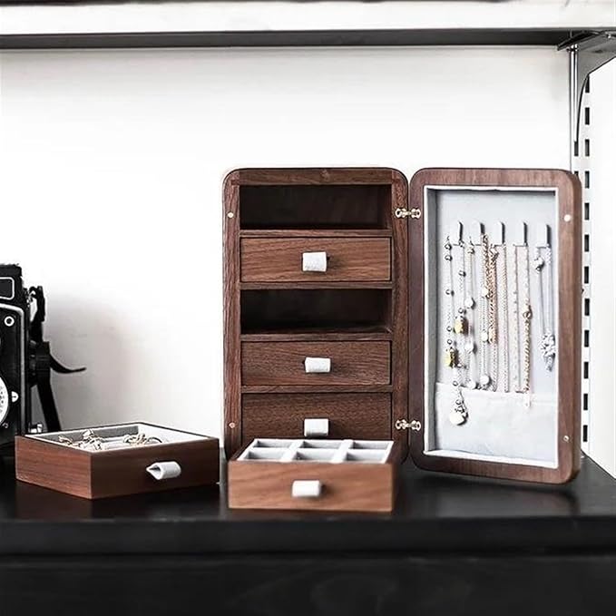 Ring Box Solid Wood Watches Drawer Storage Box Earrings Necklace Jewelry Case Makeup Table Multi-Layer Display Shelves Organizer Ring Boxes for Jewellery