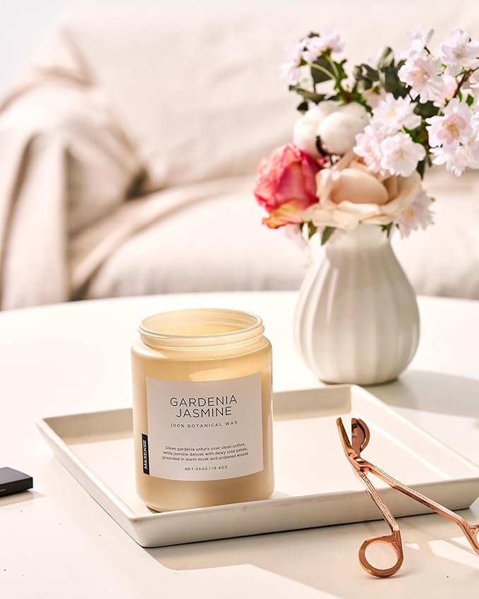 M&SENSE Large Gardenia Jasmine Scented Candles, 19.4oz Natural Soy Wax, 110 Hours Long Lasting Slow Burning, Non Toxic Clean Burn, Spring Floral Scent Aromatherapy Candle for Her