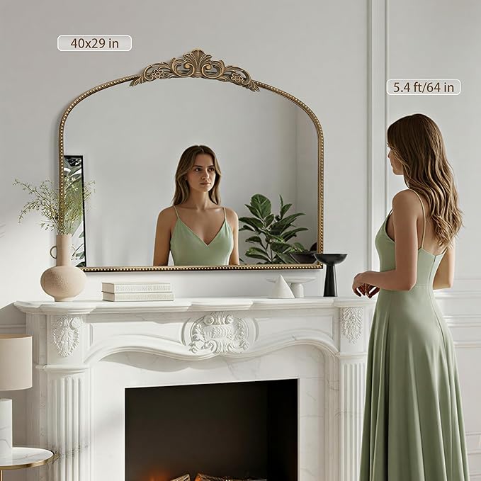 Micasso Large Gold Antique Mirror: 40"x29" French Baroque Arched Mirror - Traditional Ornate Vintage Mirrors for Wall/Mantel/Entryway/Bathroom/Hallway - Home Decor for Living Room
