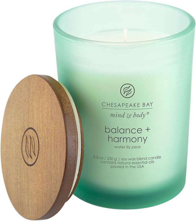 Chesapeake Bay Balance + Harmony Scented Candles Water Lily Pear Fragrance Medium Size Natural Soy Wax 50 Hours Burn Time Pack of 2