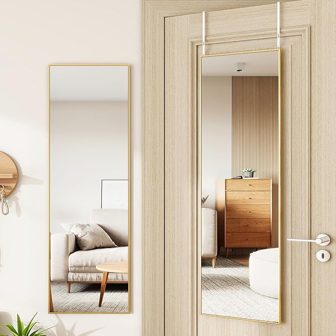 Door Mirror, Over The Door Full Length Mirror, 50"x16" Hanging Mirrors for Bedroom, Living Room, Entryway, Dorm, Gold