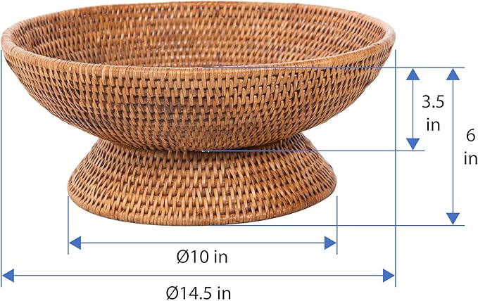 KOUBOO La Jolla Rattan Fruit Bowl, Woven Bowl for Kitchen Counter - Wicker Storage Basket | Decorative Serving Tray, Fruits, Home Décor, Honey-Brown, Large