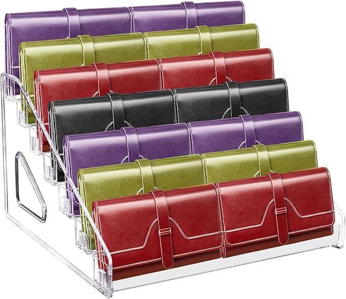 GRETJOB 7-Tier Wallet Display Stand, Acrylic Purse Display Stand, 7.8" Handbag & Perfume Organizer Rack, Cosmetic Jewelry Sunglasses Makeup Accessories Shelf (1 Pack)