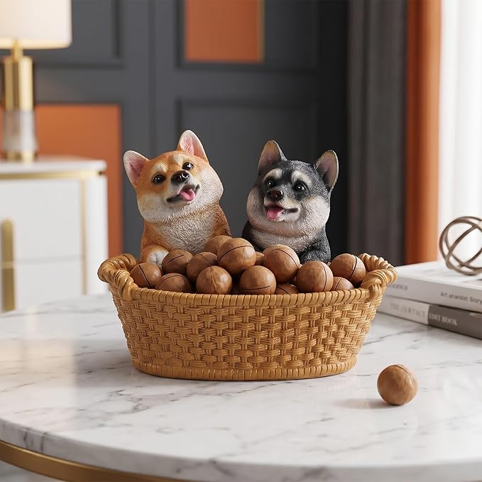 Dog Resin Storage Basket, Desktop Organizer for Remote & Keys, Cute Home Decor Tray, Ideal present for Pet Lovers.(Shiba Inu Dual Color)