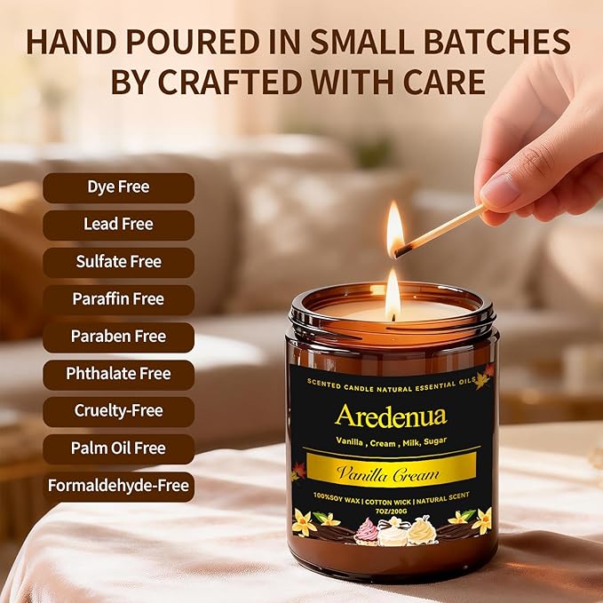 Vanilla Cream Odor Eliminating Soy Candles for Home - Removing Pet, Kitchen & Bathroom Odors, Fresh Air Scented Candle with Clean Vanilla Aroma, Long-Lasting