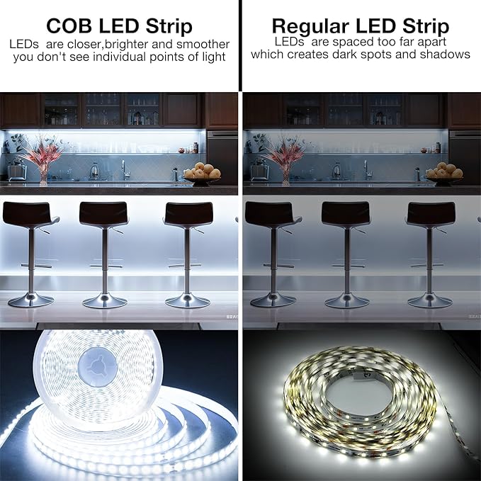 DAYBETTER 16.4FT Dimmable COB led Strip Light, High Brightness led Lights, 6500K Bright Daylight White, 24V, 140 LEDs, Flexible LED Tape Light Suitable for Bedroom, Kitchen, and DIY Home Decoration