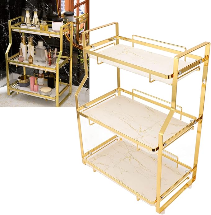 Bathroom Storage Shelf, Multi Fuctional Makeup Organizer, Wall Mounted Corner Organizer Standing Rack for Living Room Bedroom Kitchen (3 Tier)
