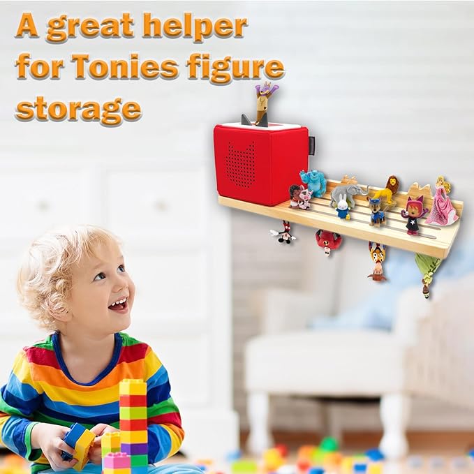 for Tonies Shelf - Wood Shelf for Tony Box Storage, Wooden Floating Shelves for Tonies Storage, Wall Shelves with Magnetic Strips to Display Toniebox Figures & Characters (Average)