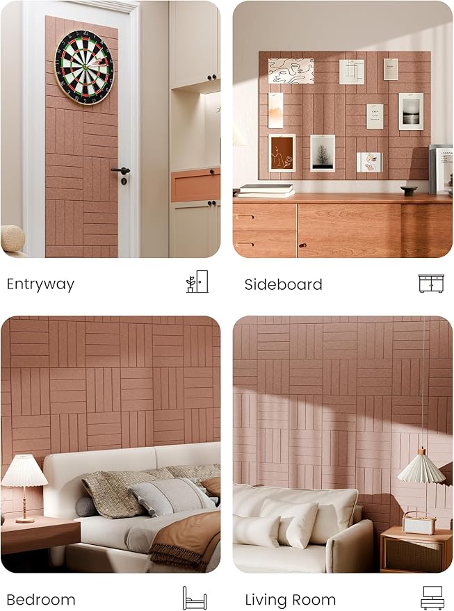 Bumusty Large Cork Board Alternative-48 x 36" Felt Bulletin Board Tiles, with 30 Pushpins, 70 Adhesive Tabs, Bold-Stripe 12-Pack, Cork Boards for Office Push Pin Board Felt Board-Terracotta