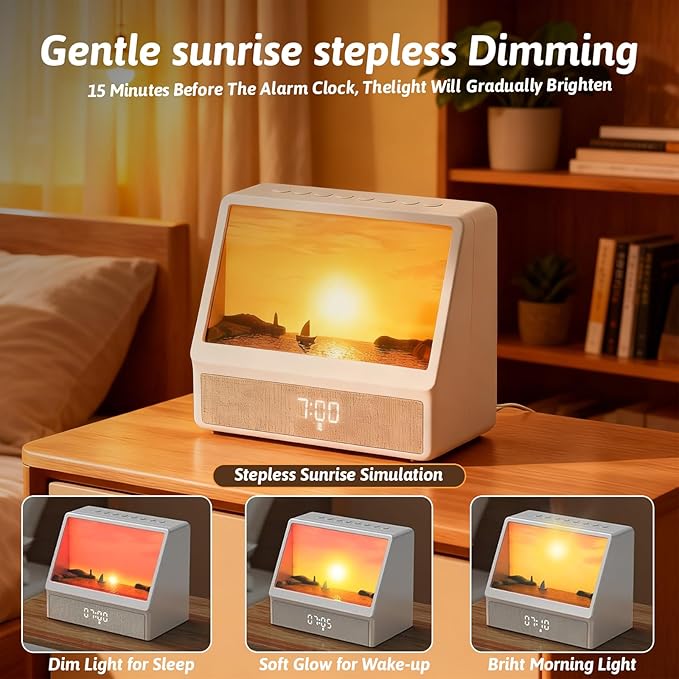 Sunrise Alarm Clock Night Light, Hatch Alarm Clock for Adults with Sound Machine Bluetooth Speaker White Noise Sound Machine Sunrise Clock Night Lamp for Nightstands Room Decor Gifts Ideas