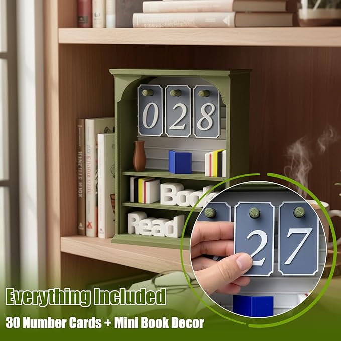 Books Read This Year Counter, Books Read Tracker for Reading Goal, Bookend Decor Book Accessories for Reader, Librarian and Teacher Reading Challenge Display (Olive)