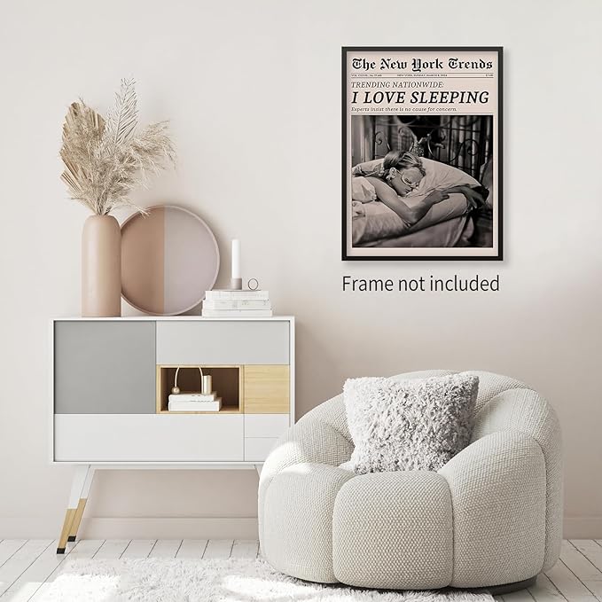 VERENIX Retro Black and White Feminist Wall Art Newspaper Aesthetic Canvas Posters Vintage Funky Girl Sleeping Prints for Girly Dorm Bedroom Wall Decor 12x16 inch Unframed