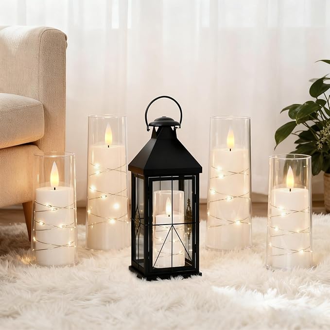Raycare Flameless Candle with Remote Timer, 7 Flickering Acrylic Battery Operated LED Pillar Candles with Embedded Star String for Valentine's Day, Home Decor, and as a Gift(White)
