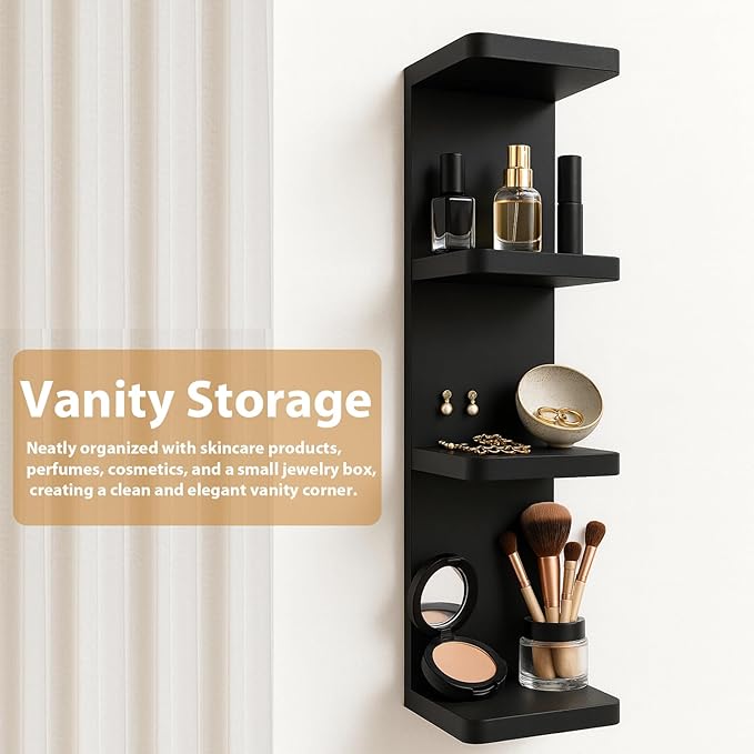 LitaEther Versatile 4 Tier Wall Shelf Unit,Black Lack Wall Shelf,Display Floating Shelf with Round Edge
