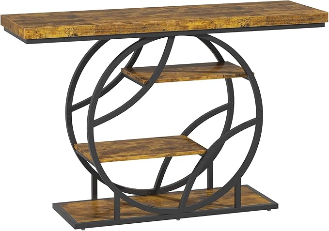 Entryway Table for Foyer,41.3 Inch Industrial Narrow Console Table,Accent Decor Living Room Furniture,Hallway & Sofa Table for Entrance,4-Tier Storage Shelves,Metal Frame,Thick Wood Top