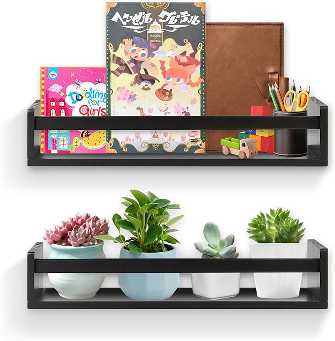 Gneric Floating Shelves for Wall, Black Nursery Book Shelves 2 Pack, 23.6 inch Kids Bookshelf, Wall Shelves for Living Room Bedroom Decor,Kitchen Spice Rack,Bathroom Storage Rack