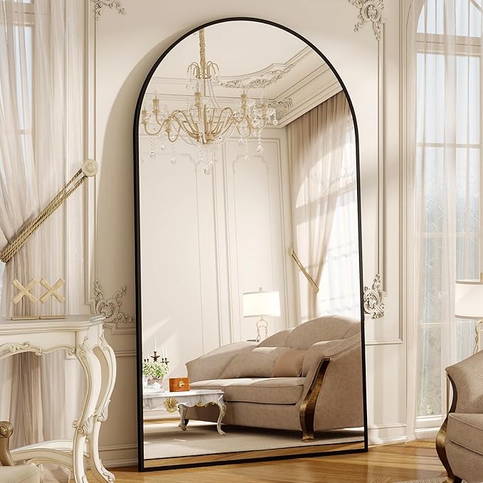 86" x 40" Large Arch Full Length Mirror - Floor Full Body Mirror with Aluminum Frame - Standing, Leaning or Hanging, for Bedroom, Living Room, Black