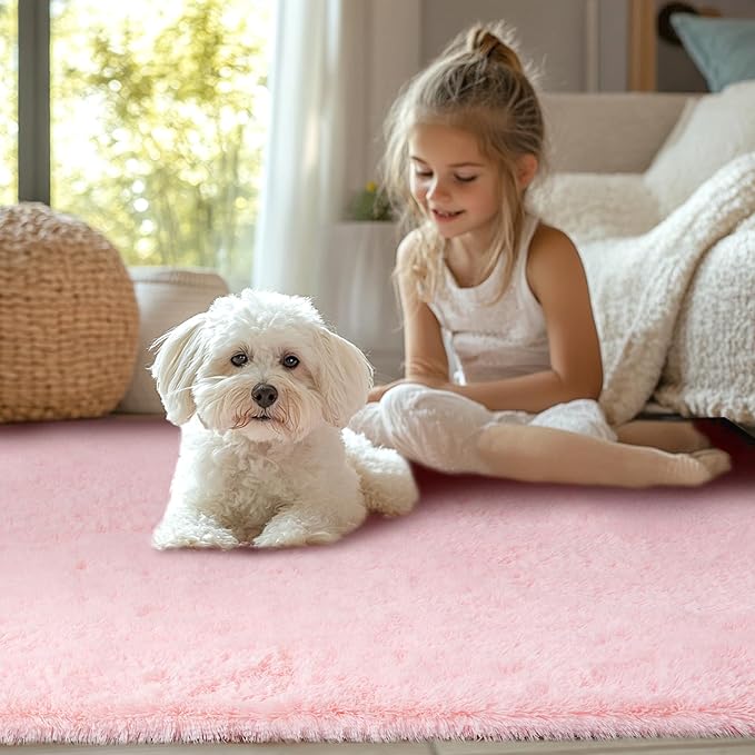 Pink Fluffy Rugs for Bedroom Girls: Fluffy Area Rug 8x10 for Living Room Pink Fuzzy Rug for Kids Room - Furry Rug Bedroom Decor (8x10 Feet)