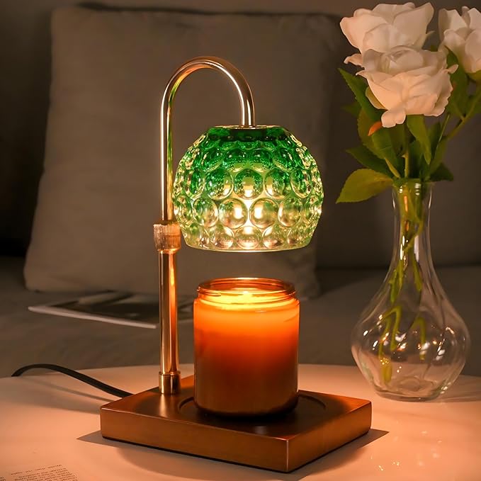 Cawalap Candle Warmer Lamp Timer - Christmas Gifts for Women Mom, House Warming Gifts New Home Decor Modern Farmhouse Decor, Glass Candle Warmer Wax Melt with 2 Bulbs Green