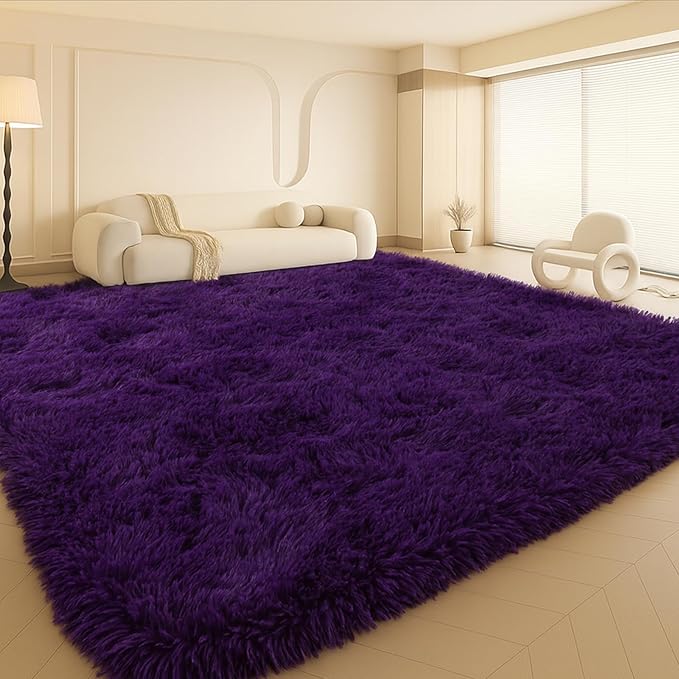 8x10 Area Rugs Living Room, Purple Large Plush Fluffy Bedroom Carpet, Non-Slip Upgraded Indoor Thick Soft Rug, Modern Plush Carpet Suitable for Kids Home Decor Aesthetics Dorm.