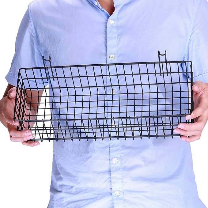 Kaforise Hanging Basket for Wire Wall Grid Panel, Multi-Function Wall Storage and Display Basket, Flower Pots Shelf Balcony Plant Storage Holder, Extra Large Size,15.7"×5.9"×3.9",Black