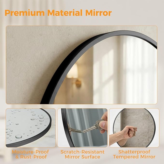 OLIXIS Black Round Wall Mirror 30 Inch, Round Mirrors for Wall Decor, Circle Mirror for Bathroom, Entryway, Bedroom, Vanity