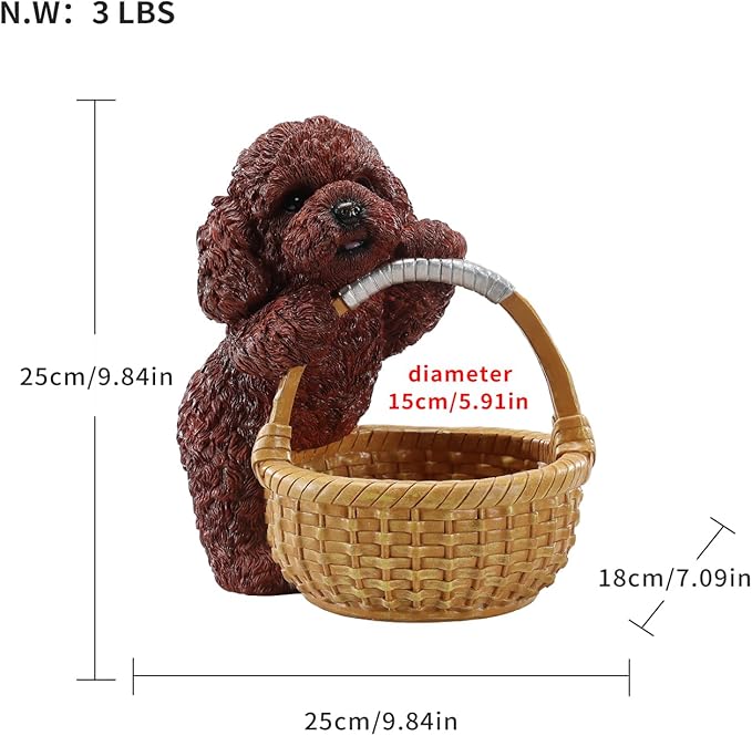 Dog Resin Storage Basket, Desktop Organizer for Remote & Keys, Cute Home Decor Tray, Ideal present for Pet Lovers.(Poodle Red)