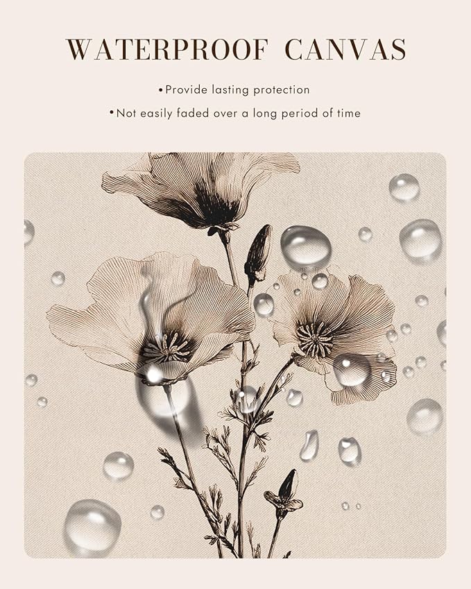 Bzstyleart Vintage Wall Art Decor for Living Room, Canvas Framed Flower Wall Art, Sketch Poppy Flower Picture Painting, Vintage Room Decor Aesthetic for Bedroom Kitchen, California, 12L x 16W