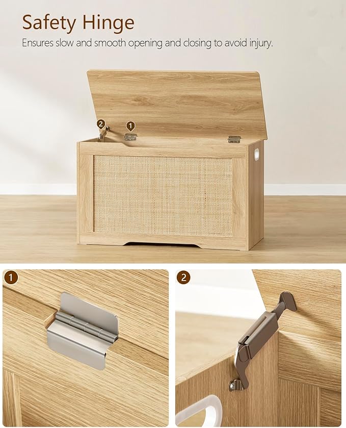 usikey 29.5” Storage Chest, Storage Bench with Storage, Toy Box with 2 Safety Hinges, Toy Chest for Bedroom, Shoe Bench, Supports 220 lb, for Living Room, Entryway, Natural