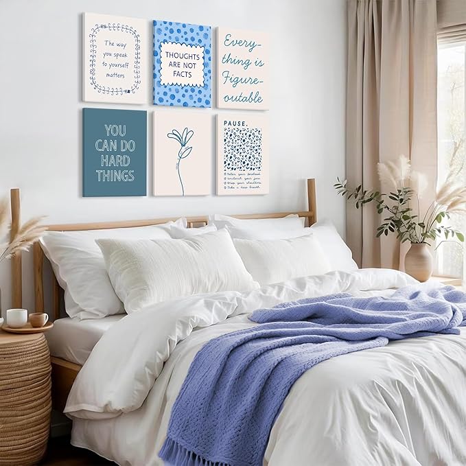 Mental Health Wall Decor Therapy Office Canvas Wall Art Posters Blue Boho Motivational Picture Psychology Artwork Inspirational Positive Quotes Prints for Counseling Office 8x10x6 Inch Ready to Hang