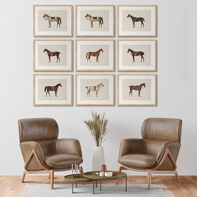 LOARTVE 9Pcs Vintage Horse Canvas Wall Art Posters,Farmhouse Horse Art Prints Rustic Gallery Wall Decor Pictures for Living Room Office Bedroom Decoration, Unframed