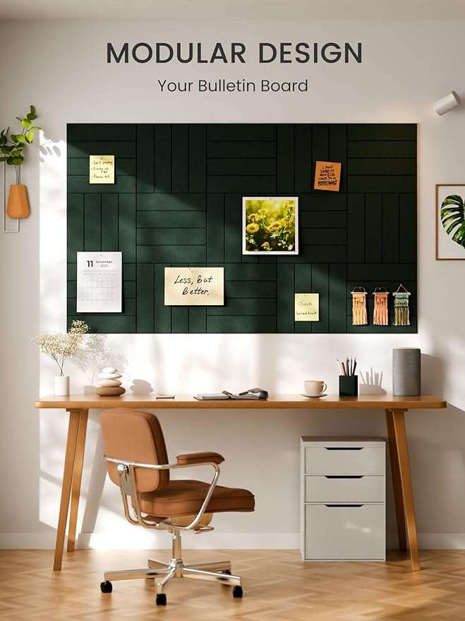 Bumusty Large Cork Board Alternative-36 x 24" Felt Bulletin Board Tiles, with 30 Pushpins, 40 Adhesive Tabs, Bold-Stripe 6-Pack, Cork Boards for Office Push Pin Board Felt Board-Pine Green