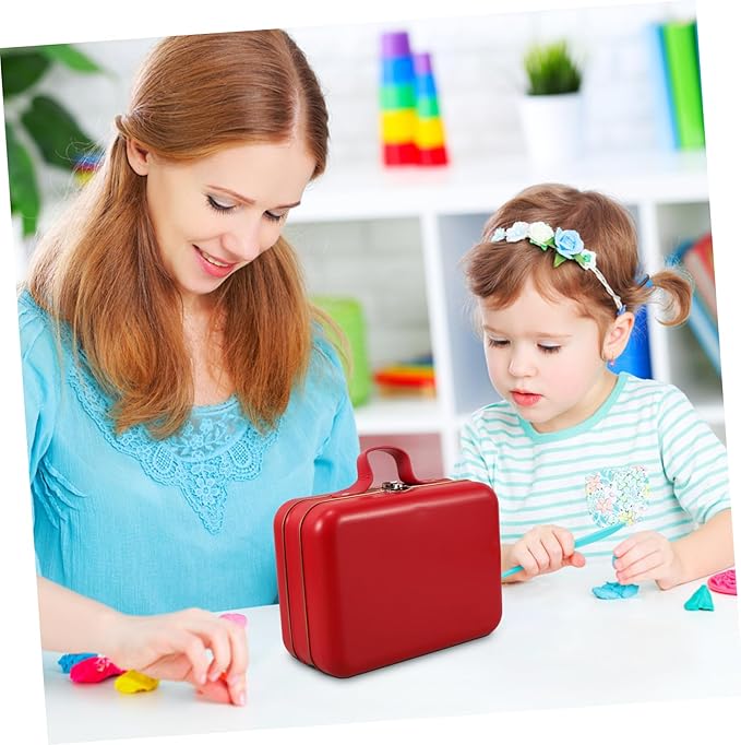 Mobestech Mini Suitcase Storage Box Red Handbag-style for Boys and Girls Toys Makeup and Jewelry Compact and Portable Organizer for Travel and Outdoor Use