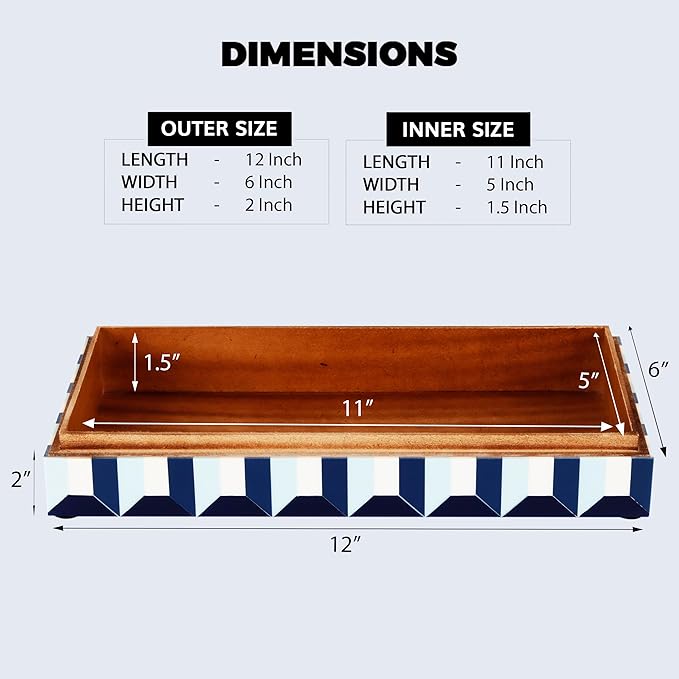 Handicrafts Home Large Blue Decorative Storage Box with Lid– Modern Coffee Table Storage Box, Geometric Resin Inlay Wooden Box, Remote Control Organizer, Keepsake Box for Coastal Decor- 12x6x2