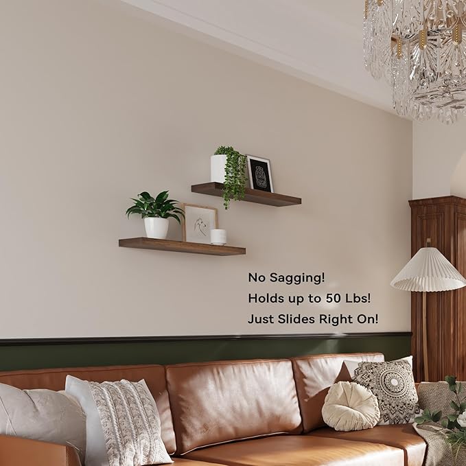 BGMG Wood Floating Shelves for Wall 24 inch Set of 2, Rustic Wooden Wall Mount Shelves for Bathroom Living Room Bedroom Kitchen Farmhouse -24x 6.7 x1.25 inch-Dark Walnut