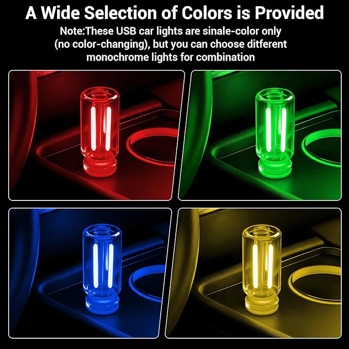2 PCS Car USB Light Bulbs, Retro Glass Bottle LED Night Lamp with Touch Dimmable Control, Portable Interior Ambient Lighting for Vehicle, Bedroom, Hallway, Camping, Gift for Christmas or Birthday,Red