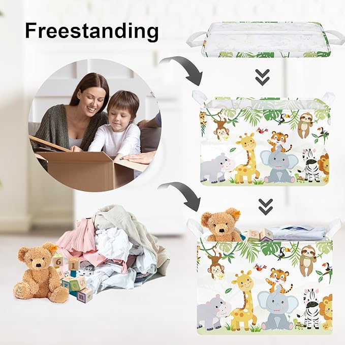 Clastyle Vine Animal Baby Storage Basket Swing Kid Laundry Hamper Boy Girl Gift Toy Box Collapsible Clothes Organizer Nursery Bin for Bedroom, Zebra Tiger Elephant, 40x30x30 cm
