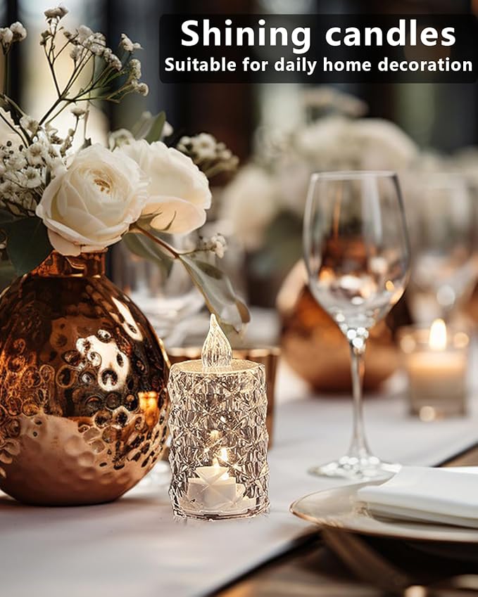 12-Pack Flameless Candles, Battery Operated Crystal LED, 200+H Runtime – Realistic Flickering Light for Table Centerpiece, Safe for Mother's Day, Father's Day, BBQs, Outdoor & Family Gatherings
