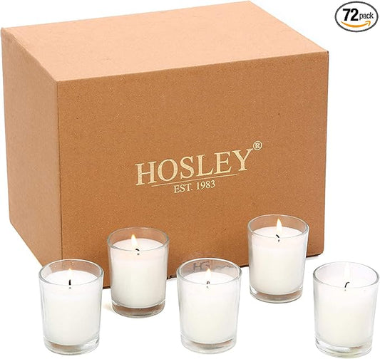 Hosley's Set of 72 Ivory Unscented Glass Filled Votive Candles, Hand Poured Wax Candle Ideal Gifts for Aromatherapy Spa Weddings Birthdays Holidays Party