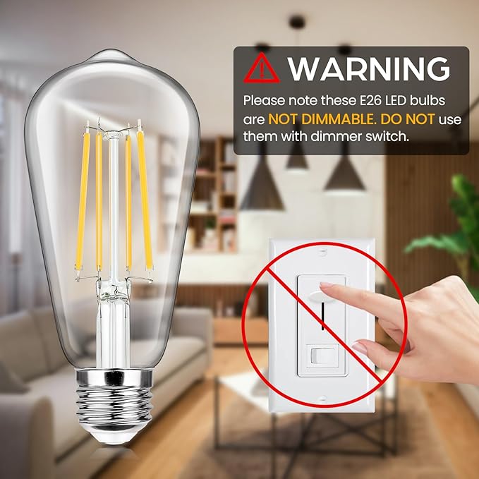 12-Pack Vintage E26 LED Edison Bulbs 100W Equivalent 1400LM High Brightness 8W ST58 LED Filament Light Bulbs 4000K Daylight White Medium Base CRI90+ Antique Clear Glass for Home Office, Non-dimmable