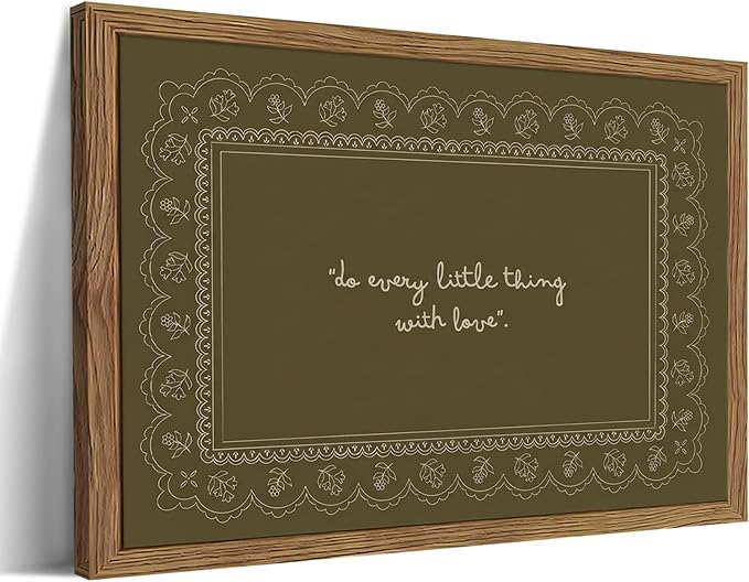 Framed Vintage Inspirational Wall Art, Do Every Little Thing with Love Quote Canvas Wall Decor Painting, Dark Green Christian Bible Verse Poster Print Picture for Living Room Bedroom 16x24 Inch