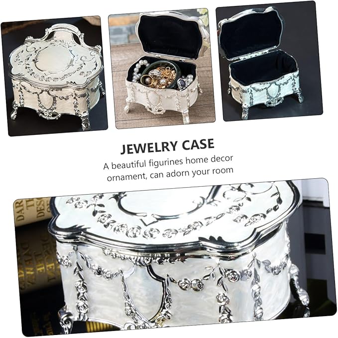 Vintage Jewelry Storage Box Small Retro Jewelry Case for Earrings and Necklace Organizer for Makeup Table Display 6.8x5.3x5.5 Inch