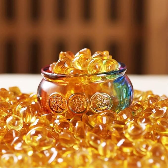 Feng Shui Treasure Basin Colorful Crystal Glass Lucky Money Toad and About 30 PCS Ingot Yuan Bao, Treasure Basin, Golden Toad Ideal Adornment for Attracting Wealth, Office Home Decor